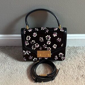 Tory Burch Leather Floral Black Handbag